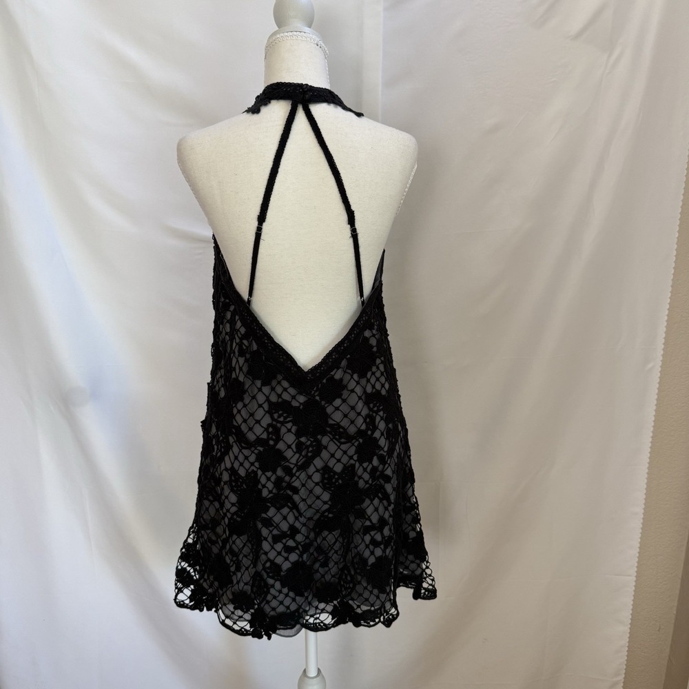Free People Women's Snowdrop Lace Overlay Trapeze Dress Black & Gray Sz M - Picture 7 of 16